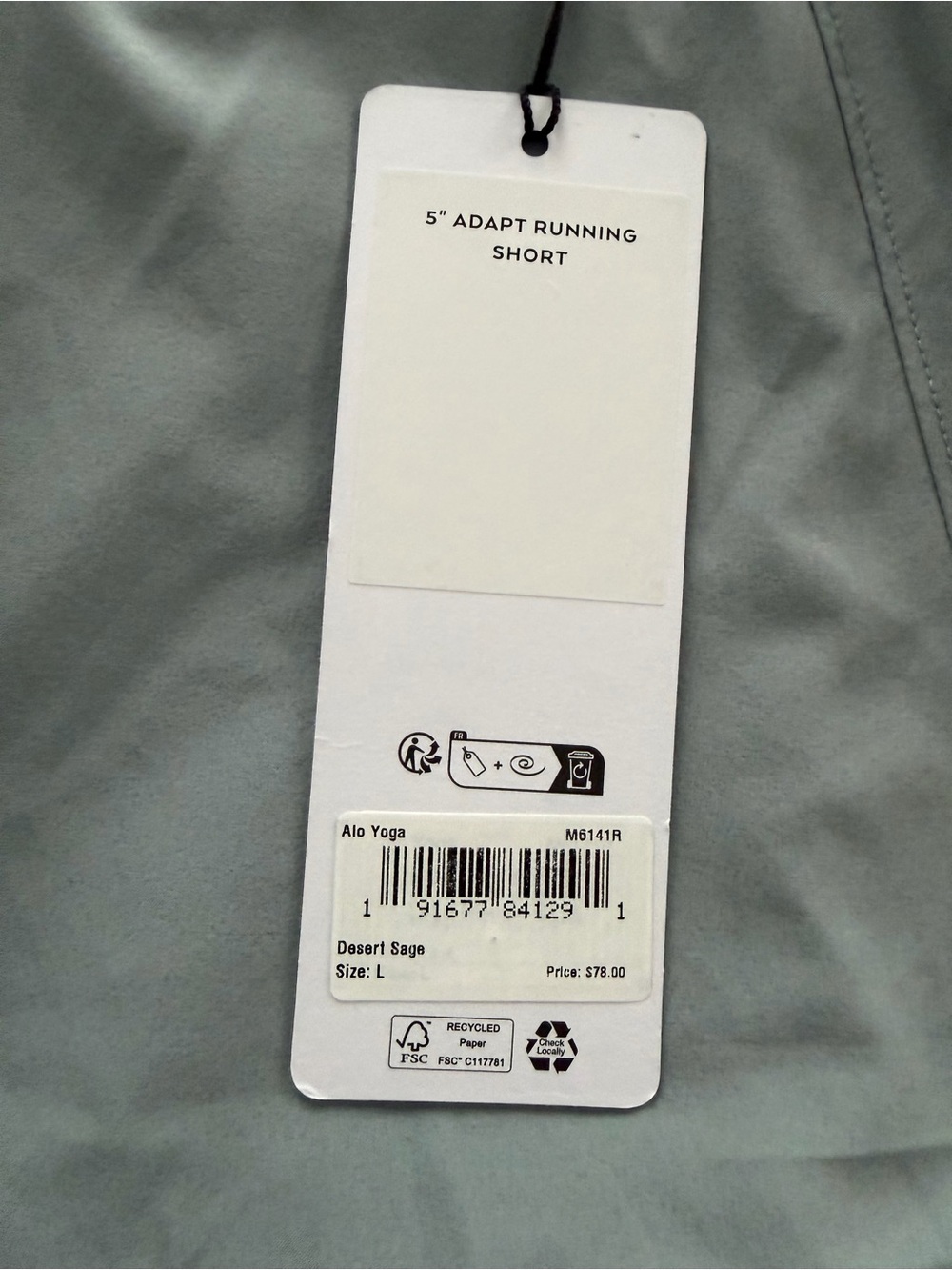 ALO Men's Desert Sage Adapt Running Shorts Lined Large - Picture 3 of 6
